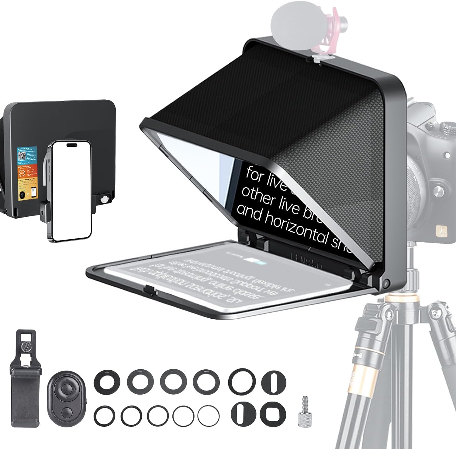 LENSGO 9.7” Teleprompter for Camera iPad Tablet Smartphone w/Remote Control, APP Compatible with iOS & Android System for Online Teaching Vlogger Live Streaming Interview, Fold in One Sec
